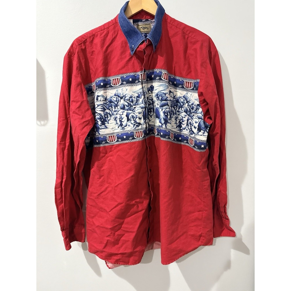 VTG Roper Shirt Mens XL Tan Horse Print Western Button‎ Down Cowboy 90s Rodeo V